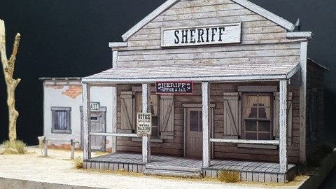 maquette en papier de maison western HO Sheriff's Office & jail